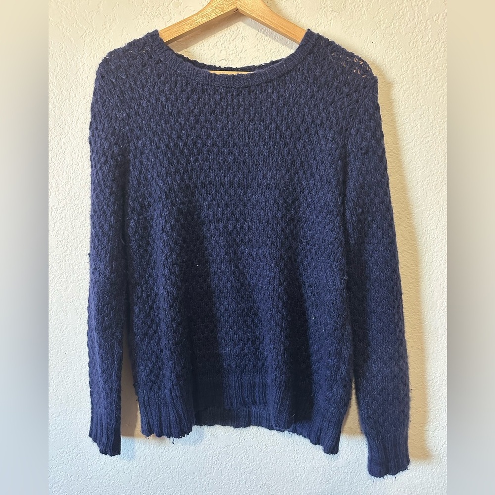 The Elder Statesman Deep Blue Cable Knit Cashmere Sweater - Size Small
